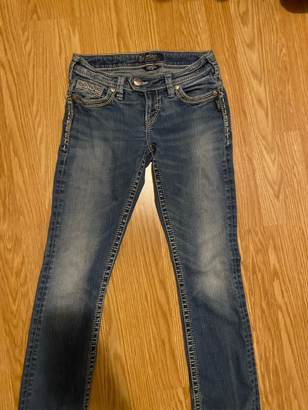 Women blue vintage boot cut low rise jeans